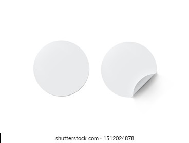 Blank White Round Adhesive Stickers Mockup With Curved Corner. EPS10 Vector