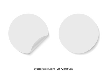 Blank white round paper sticker mockup with curled corner, clean template for branding, logo presentation, label design, or marketing visuals.