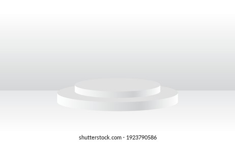 blank white round pedestal. circular awarded winner podium for outstanding luxury product advertising display on white gradient lighting background