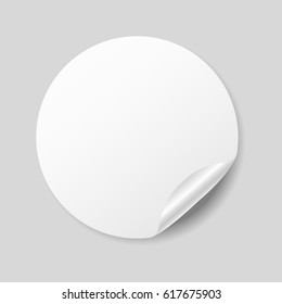 Blank White Round Sticker With Curled Corner, Realistic Mockup