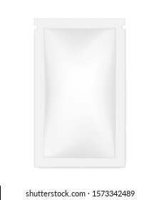 Blank white sachet package, realistic vector mockup