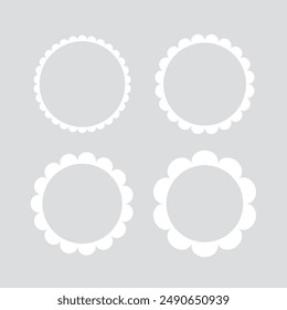 Blank white scalloped edge round label set. Flat vector illustration.