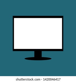 blank white screen display with stand on dark blue background. vector illustration 