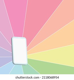 Pantalla blanca y en blanco de pantalla táctil móvil 3d con un aura de fondo de color maravilloso , adecuado para anuncio comercial y anuncio