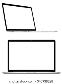 Blank white screen notebook display isolated on white.