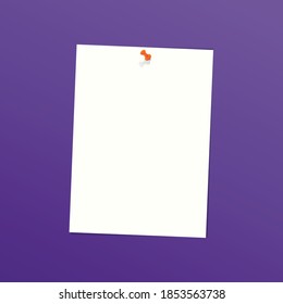 Blank white sheet fastened with a cork needle. Vector