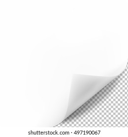 Blank white sheet of paper with curled corner, realistic mockup