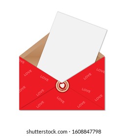 Blank white sheet of paper in a red envelope. Write your congratulations