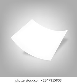 Blank white sheet blank with shadow on gray background, vector illustration.