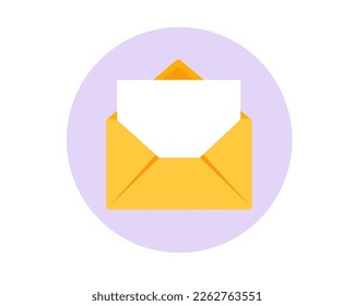 A blank white sheet in a yellow envelope. Letter vector icon