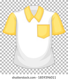 Blank white shirt with yellow short sleeves and pocket on transparent illustration