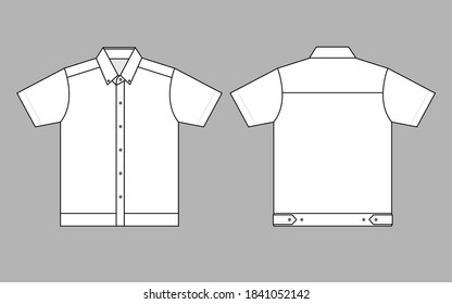 Blank White Short Sleeve Factory Uniform Shirt Template on Gray Background.Front and Back View, Vector File