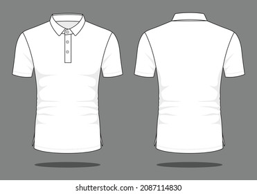 Blank white short sleeve polo shirt with shirt collar template vector on gray background. Front and back view.