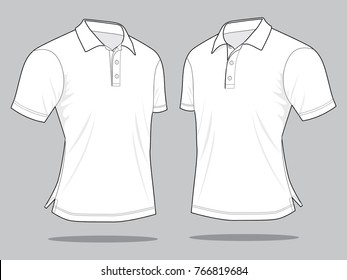 Blank White Short Sleeve Polo Shirt Template on Gray Background, Vector File.