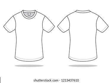 Blank White Short Sleeve T-Shirt Template.Front and Back View, Vector File