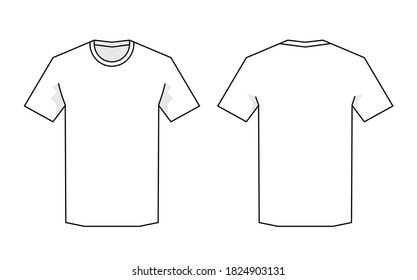 Blank white short sleeve t-shirt template. Front and back view.