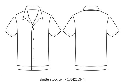 Blank White Short Sleeve Uniform Shirt With Buttons Down Vector For Template.Front And Back Views.