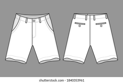 Blank White Shorts Pants Vector For Template.Front And Back Views.
