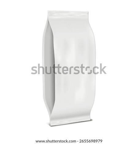 Blank white side gusseted bag package. 3d mockup. Pouch with side gusset. Realistic vector mock-up. Plastic, foil or paper packet packaging. Template for design
