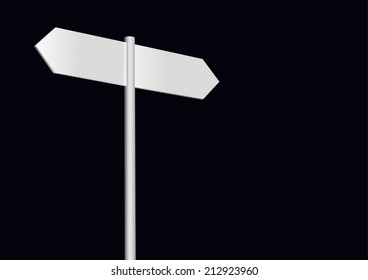 Blank white signpost on a black background