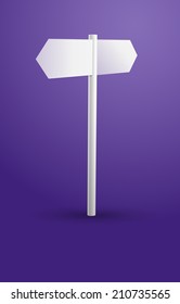 Blank white signpost on a violet background