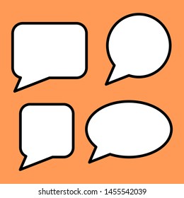 blank white simple shape speech bubbles set for add text or speech talk isolated on orange color background. vector illustration