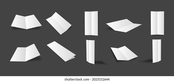 Blank white slim bifold brochure mockups collection with different views and angles