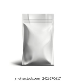 Blank White Snack Pouch Bag Packaging Isolated On White Background. EPS10 Vector