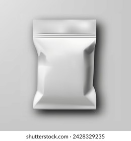 Blank White Snack Pouch Bag Packaging Isolated On White Background. EPS10 Vector