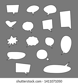 blank white space cartoon speech bubbles set on grey background. vector illustration