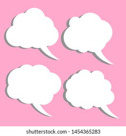blank white speech bubbles abstract cloud shape set with grey shadow isolated on pink color background. vector illustration