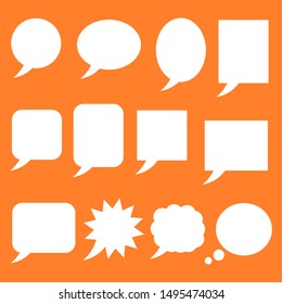 blank white speech bubbles with different shape isolated on orange color background. vector illustration