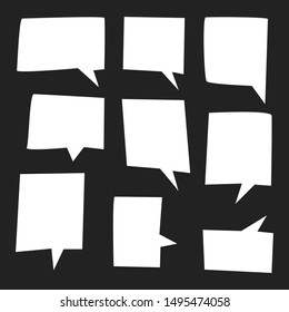 blank white speech bubbles with different rectangle shape isolated on black background. vector illustration
