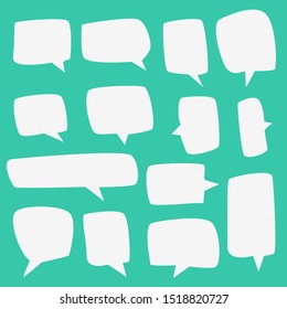blank white speech bubbles hand drawn set isolated on green background. vector illustration  