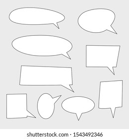 blank white speech bubbles hand drawn set isolated on grey background. vector illustration 