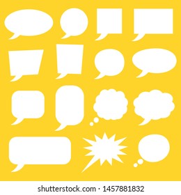 blank white speech bubbles set with different shape for add information text,business speech and cartoon speaking isolated on yellow background. vector illustration