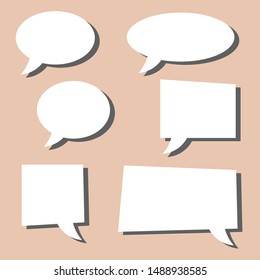 blank white speech bubbles set with different shape isolated on brown background. vector illustration