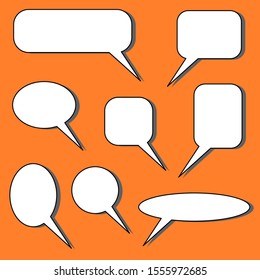 blank white speech bubbles set on orange color background. vector illustration