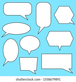 blank white speech bubbles set for add cartoon speech or talking isolated on blue background. vector illustration