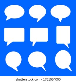 blank white speech bubbles set isolated on blue background. vector illustration