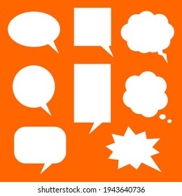 blank white speech bubbles set with different cartoon shape isolated on orange color background. vector illustration