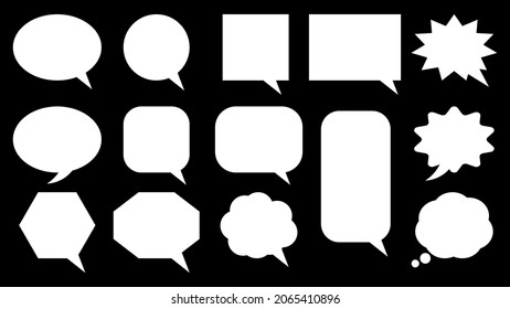 leere weiße Sprachblasen mit verschiedenen Cartoons einzeln auf schwarzem Hintergrund für Comic-Gespräche und Social-Network-Chat dekoratives Grafikdesign. Vektorgrafik  