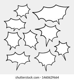 Blank white speech bubbles. Thinking balloon talks bubbling chat comment cloud comic retro shouting voice shapes.