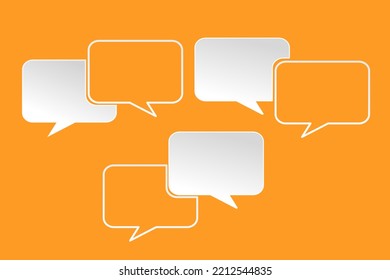 Blank White Speech Bubbles, Thinking Balloon Set On Orange Background Conceptual Image About Communication And Social Media, Customer Feedback