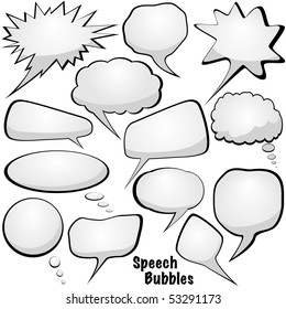 Blank white speech and thought bubbles vector set isolated on white