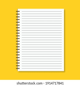 Blank white spiral notebook on yellow background. Notebook mockup