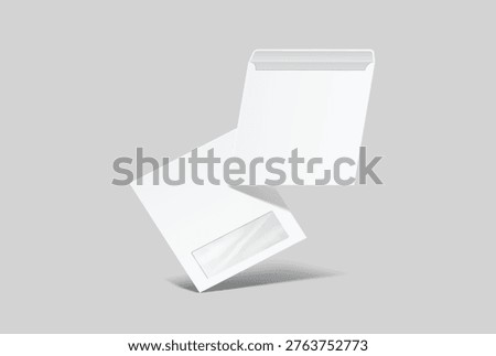 Blank white square envelope mockup with transparent window isolated on background, clean stationery composition for corporate branding, business correspondence, wedding invites and mailing design
