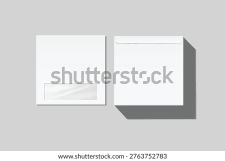 Blank white square envelope mockup with transparent window isolated on background, clean stationery composition for corporate branding, business correspondence, wedding invites and mailing design