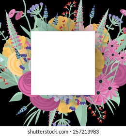 Blank white square on floral background with black color color