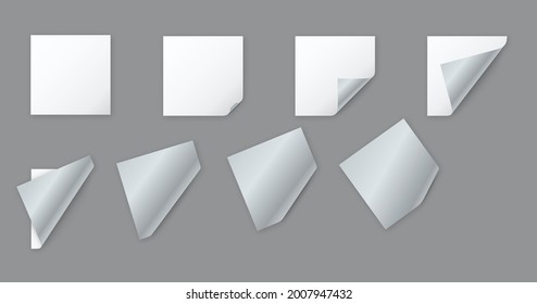 Blank white square paper sheets with curled corner